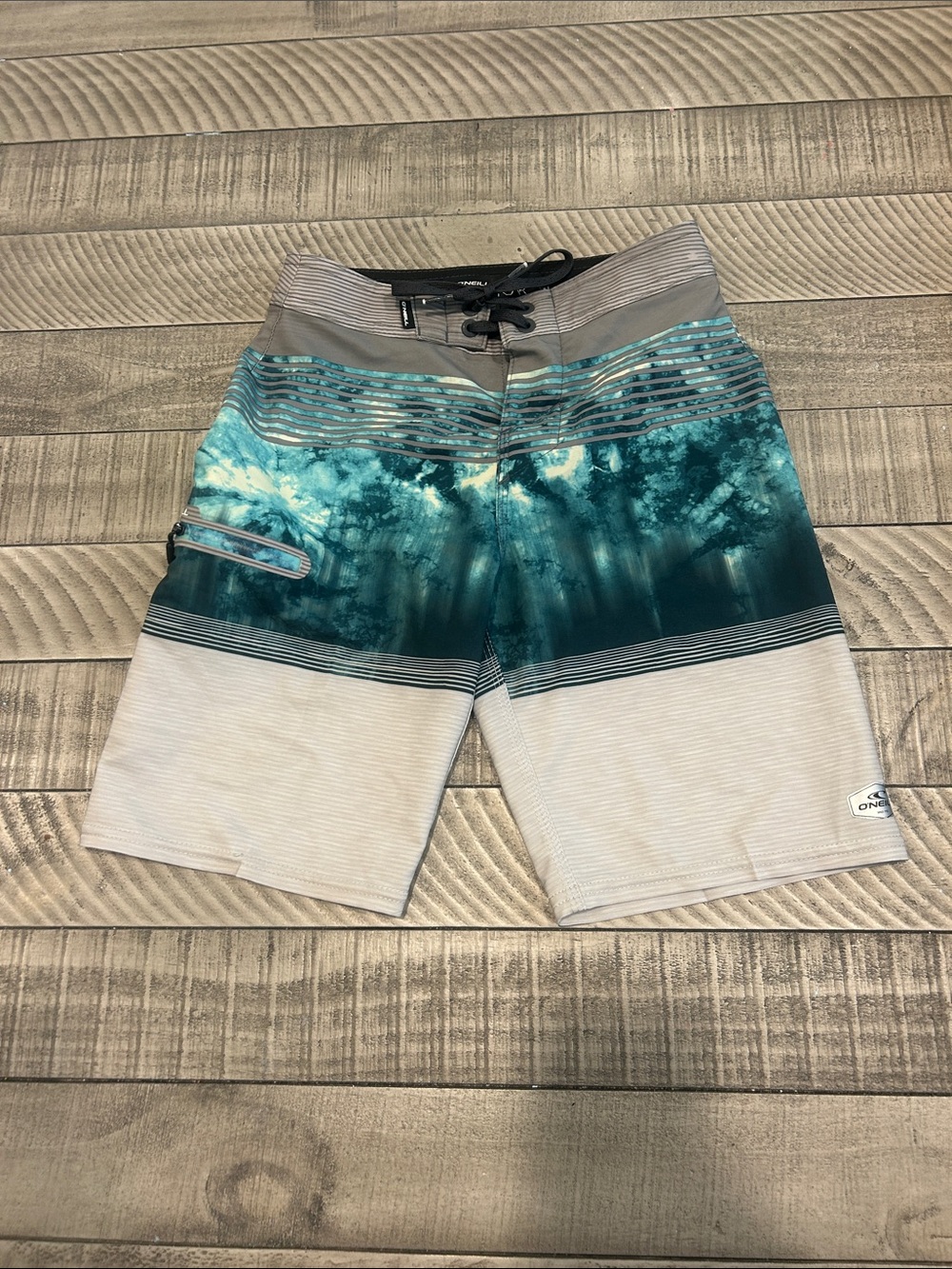 O'Neill Teal Ombre and Gray Boys Swim Trunks